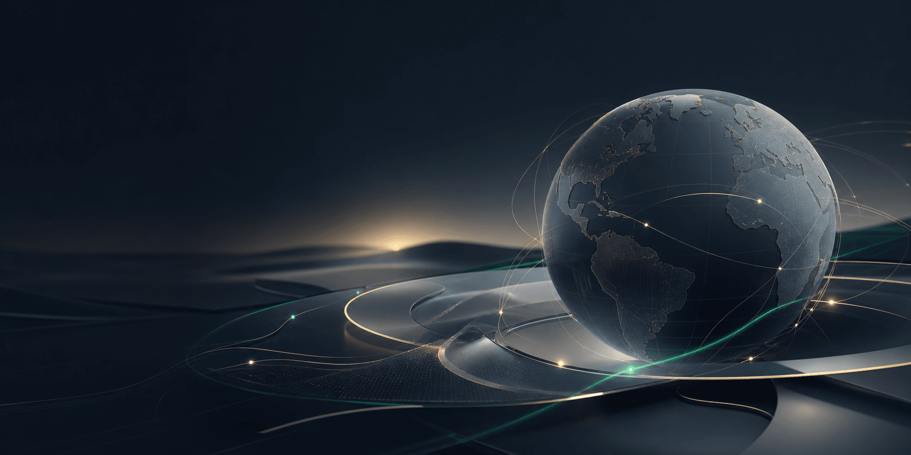 Visual abstrato premium com globo e rotas internacionais de importação